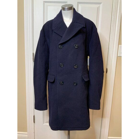 Brooks Brothers Navy Blue 100% Wool Double Breasted Coat, Size 1XL, NWT! $628